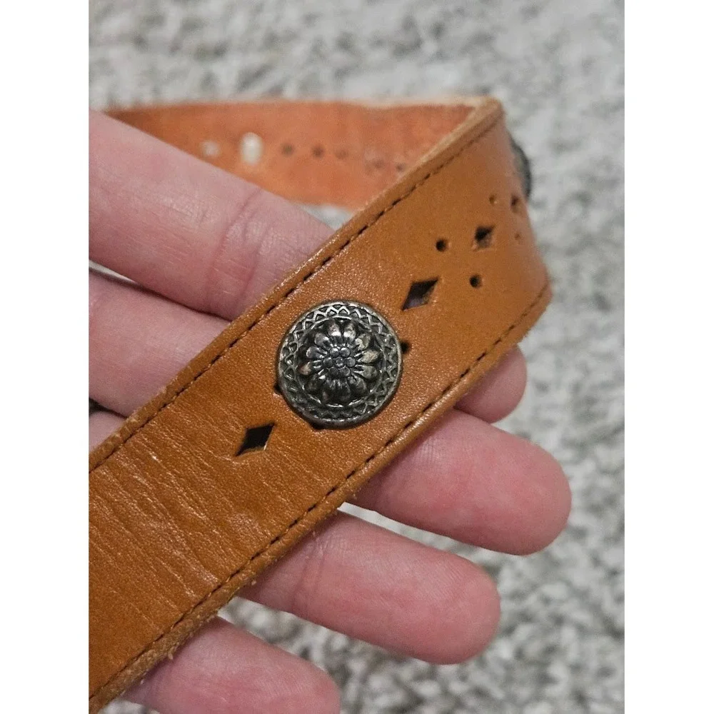 Partners Womens Tan Brown Leather Western Belt Concho Cutout Medium
